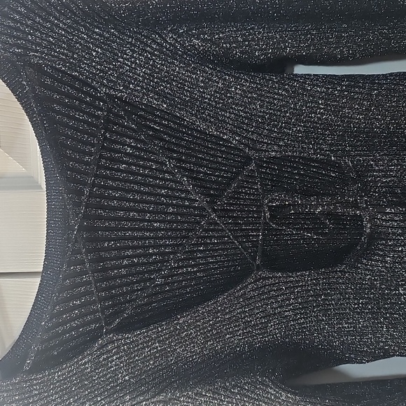 NWT ICHI Metallic Crossback Long Sleeved Ribbed Knit Metallic Black Top XL - Picture 8 of 13